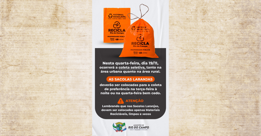 Coleta seletiva será antecipada para quarta feira nesta semana em Rio do Campo