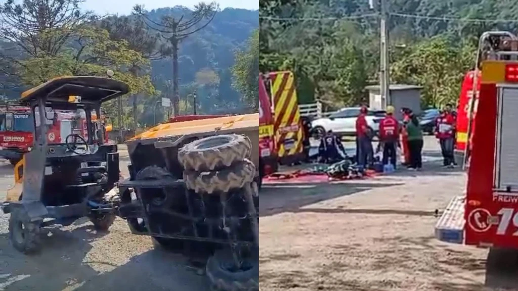 Trator turístico tomba e deixa diversas pessoas feridas no Vale do Itajaí