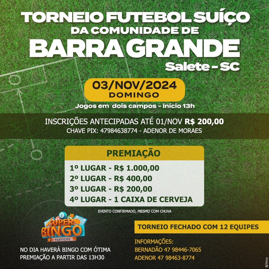 Comunidade de Barra Grande, em Salete, promove Torneio de Futebol Suíço