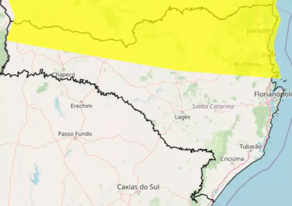 Mais de 100 cidades de SC estão sob alerta de perigo potencial de temporais nesta sexta