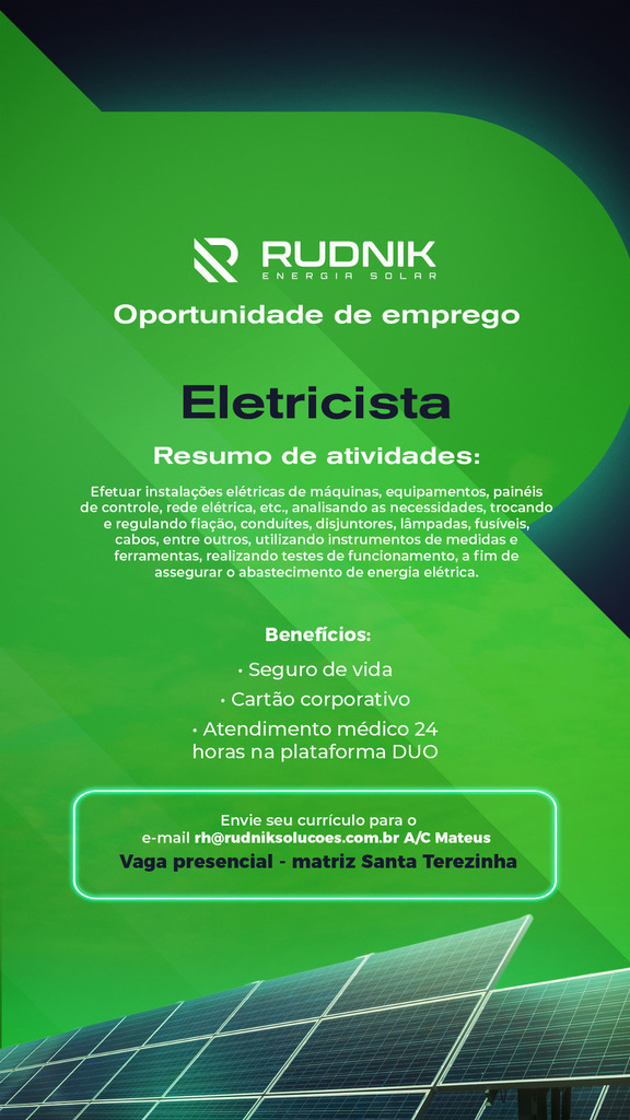 Rudnik está contratando Eletricista