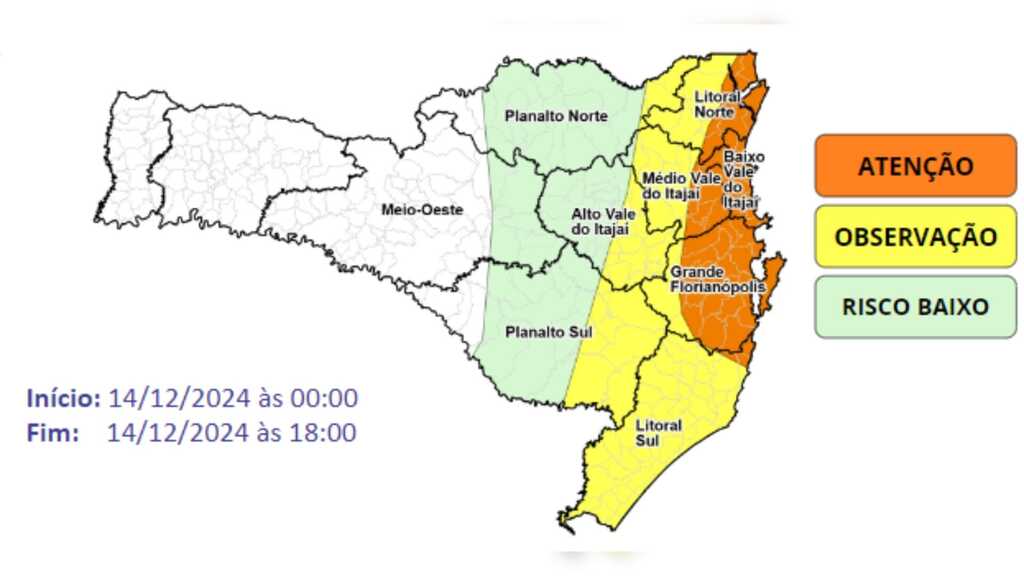 Fim de semana em SC terá chuva intensa e ventos fortes