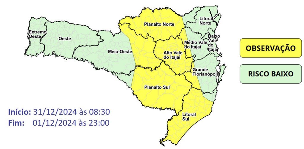 Previsão de temporais marca a virada do ano em Santa Catarina