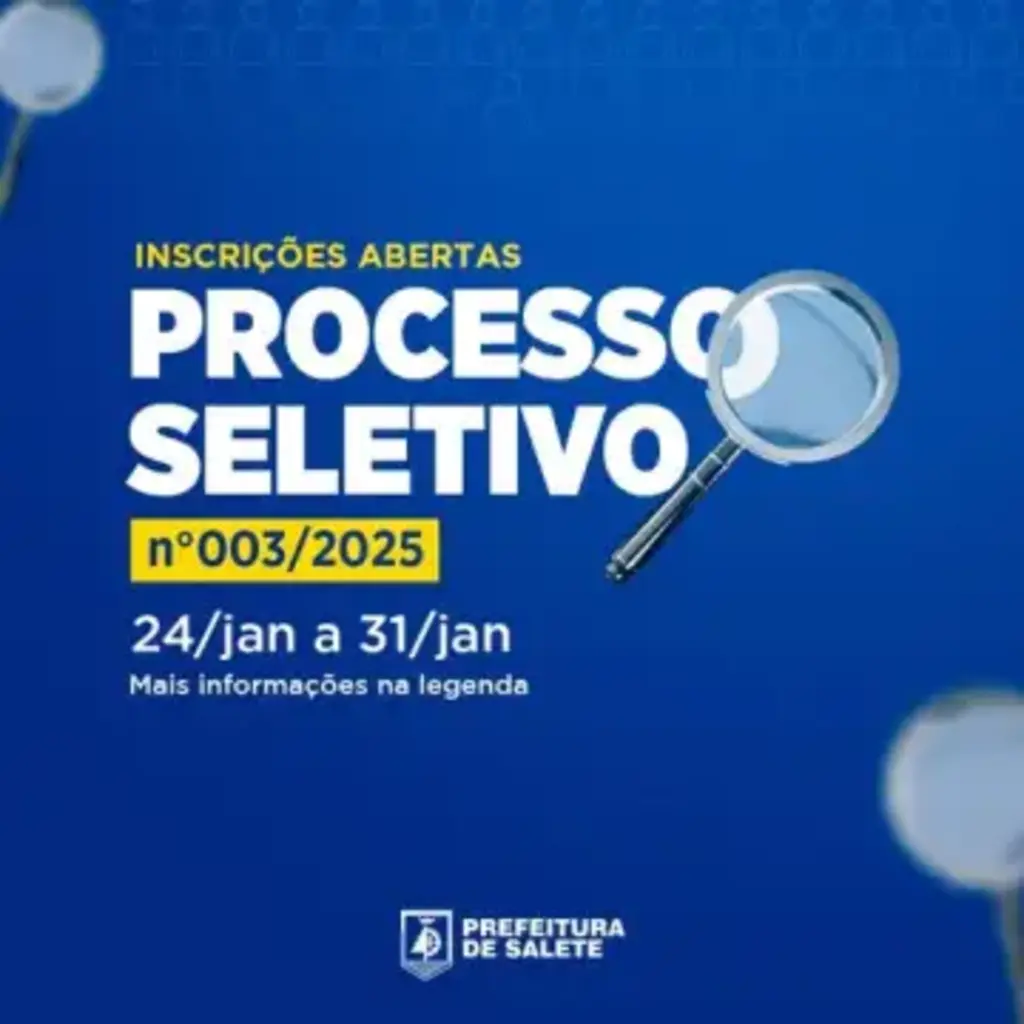 Abertas as inscrições para Processo Seletivo da Prefeitura de Salete