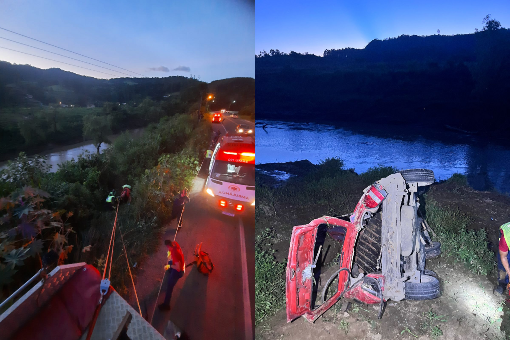 Motorista é ejetado após carro despencar 50 metros em Rio do Sul